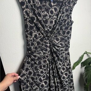 Chaps Black and Cream Circle Pattern Midi Dress